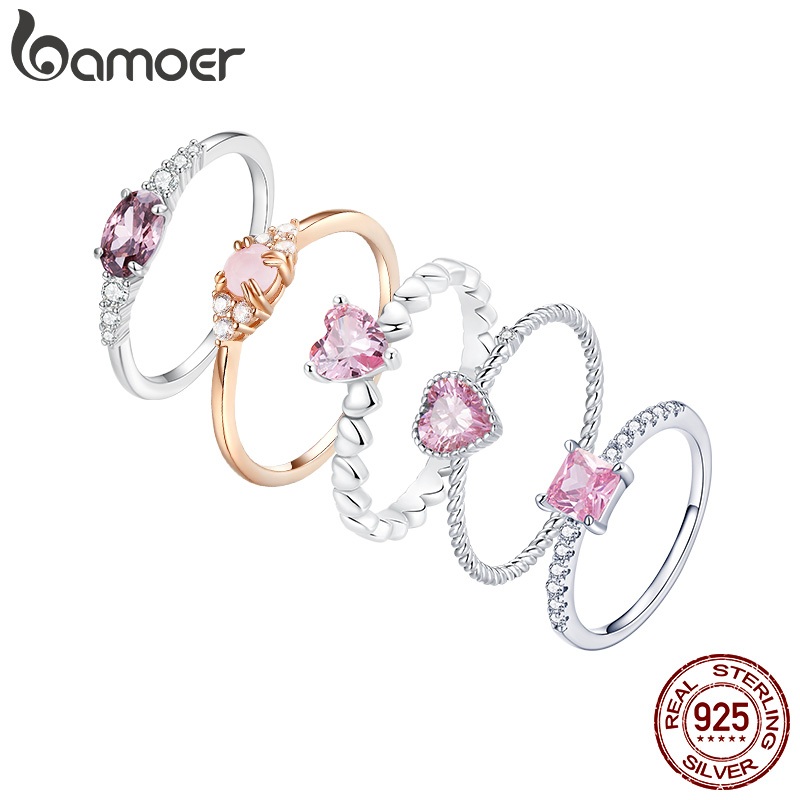 Bamoer 925 Silver Sterling Pink Zircon Ring Jóias De Moda Em Zircônio Rosa Para Presentes De Aniversário Feminino em Oferta na Shopee