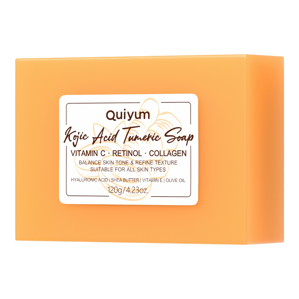Sabão De Tumérico De Ácido KOJIC QUIYUM Refinar Textura Melhora O Equilíbrio Da Pele Áspera Tom 120g