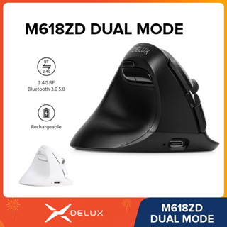 Delux M618ZD Botão Silencioso Para Canhotos De Modo Duplo Bluetooth 3.0 5.0 2.4 Ghz Recarregável 500mAh Mouse Vertical E em Oferta na Shopee