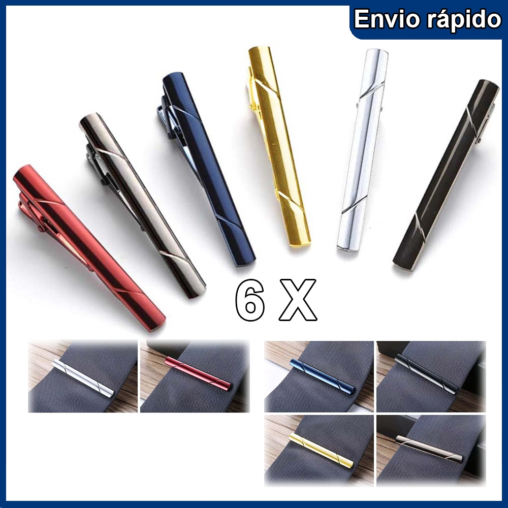 6 x clipe de gravata masculino Metal prata ouro simples tira fivela acessórios de fivela de gravata