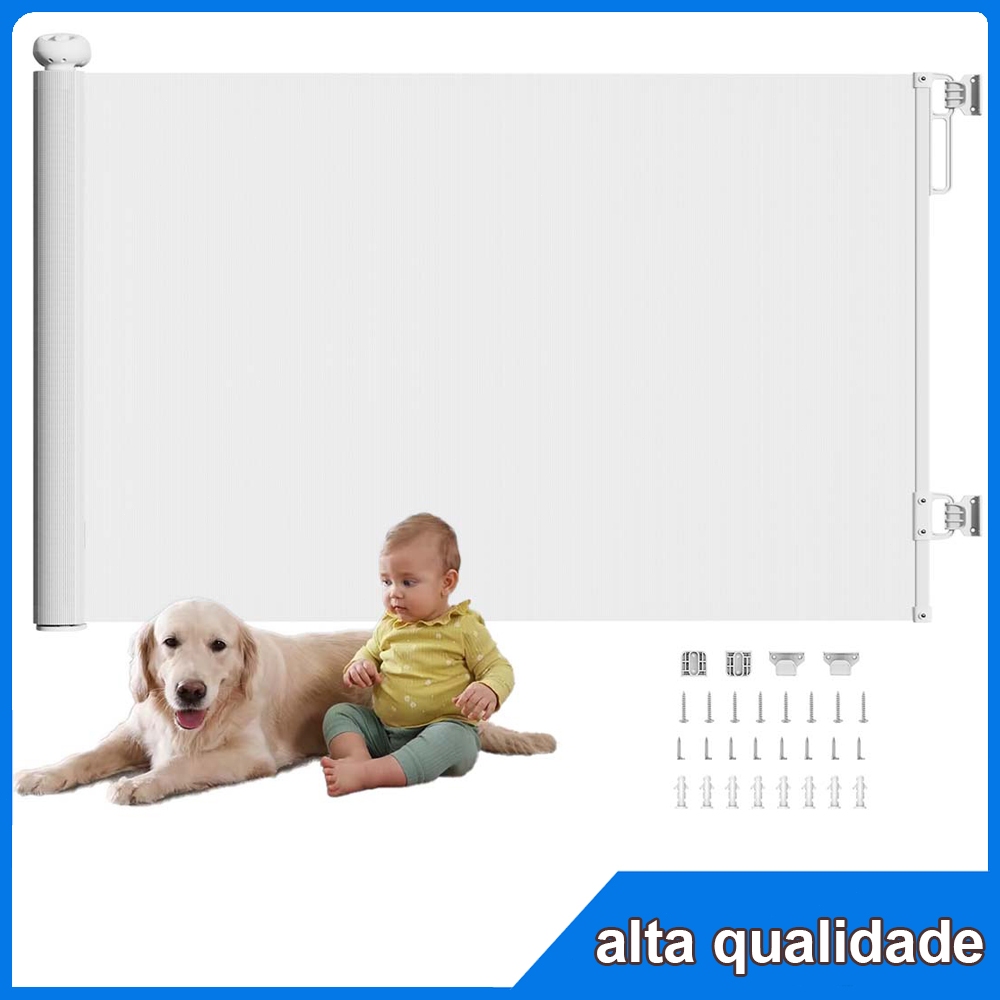 Porta de proteção de segurança dobrável branca para cães de estimação (retrátil) Porta de isolamento de escada para bebê