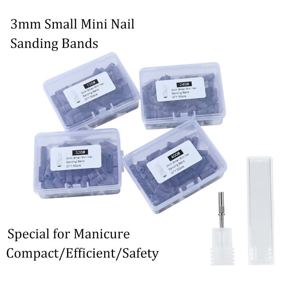50 Pçs/Caixa 3mm Pequenas Mini Bandas De Lixamento De Unhas Com 150/240/320/400 Quatro Tipos Para Broca Mandril Manicure