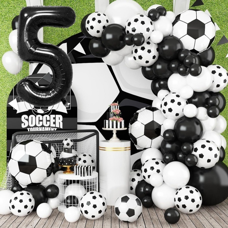 78 Pçs Preto Branco Futebol Troféu Folha Número Balão Guirlanda Arco Conjunto Festa De Aniversário Crianças Brinquedos T