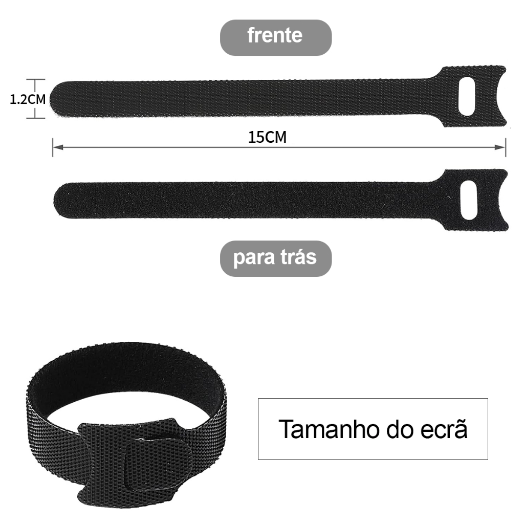 Kit 100 Peças Abraçadeiras Velcro Prendedor de Cabo Fita Organizar Cabos Fios Enrolar Presilha 15cm preta