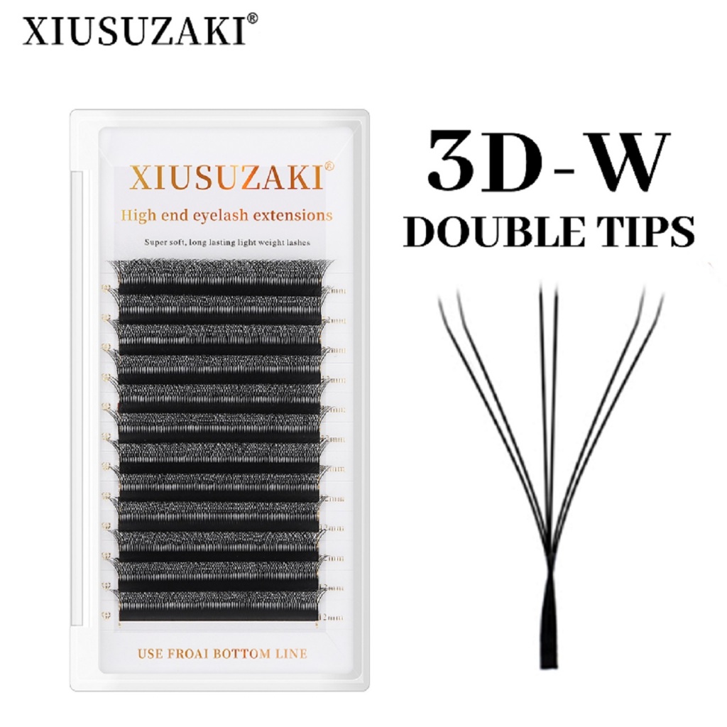 XIUSUZAKI Pontas Duplas 3D W Cílios Em Forma De Extensões De Blister Ventiladores Pré-Fabricados Luz Suave Extensão Indi