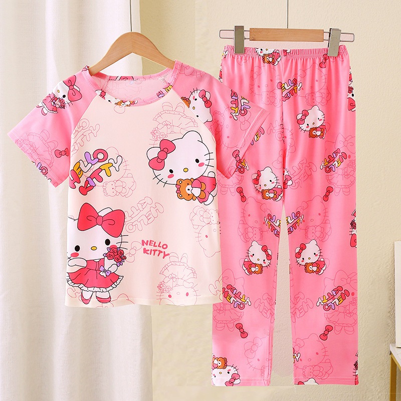 Imagem Pijamas infantis meninas casuais confortáveis desenhos animados Loungewear calças de manga curta