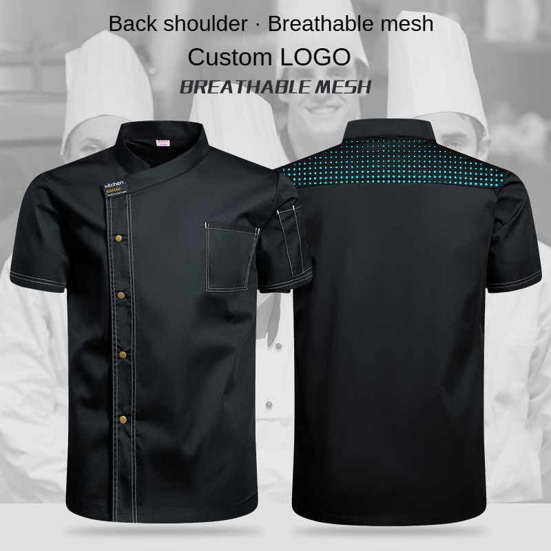 Pronto Estoque Uniforme De chef Masculino De Manga Curta Com Nome Personalizável LOGO Jaqueta Preto Escolar Respirável D