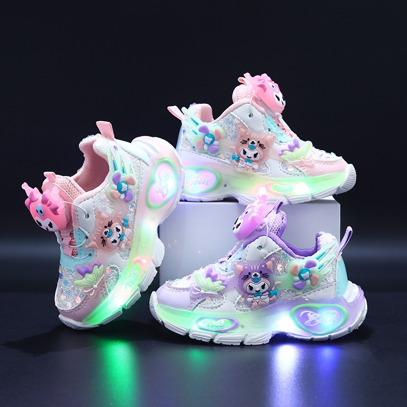 2025 Novo Estilo tênis infantis estudantes casuais sapatos de placa alta meninas sapatos de bebê LED sapatos