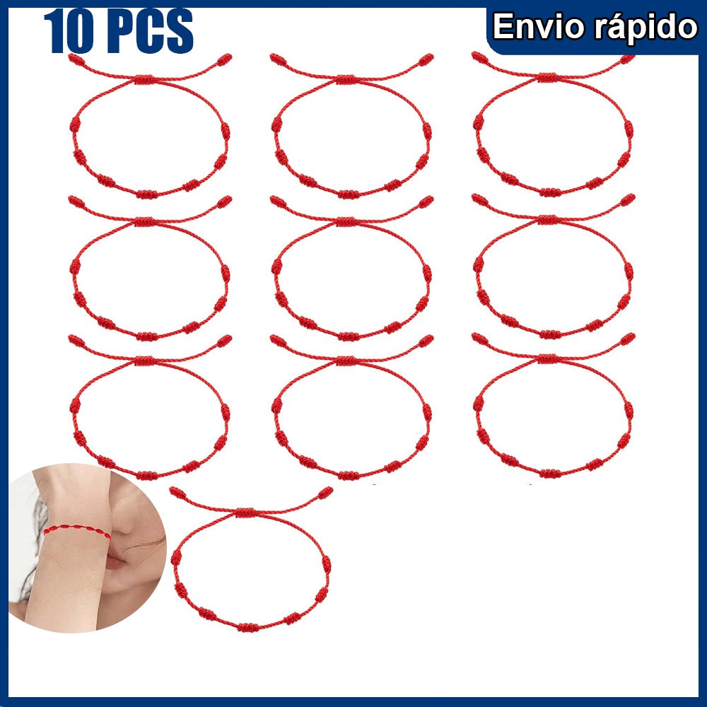 10 peças Kit Pulseira Vermelha 7 Nós Kabbalah Contra Mal Olhado Inveja Adulto Regulável em Oferta na Shopee