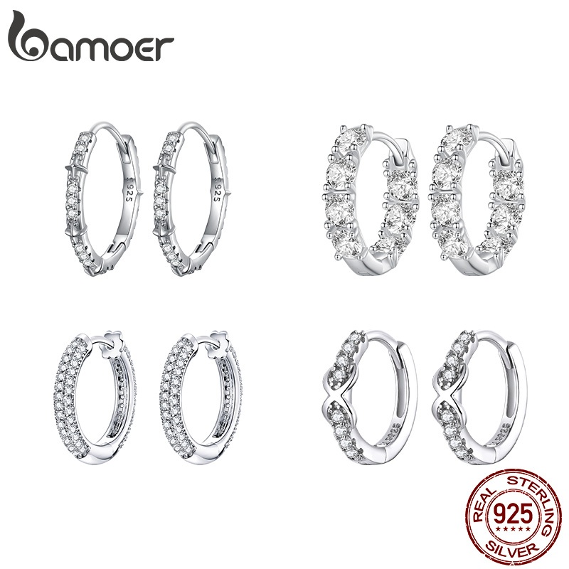 Brincos Bamoer 925 Prata Zircão Clipes De Orelha E Pinos Jóias Simples Para Presentes Femininos em Oferta na Shopee