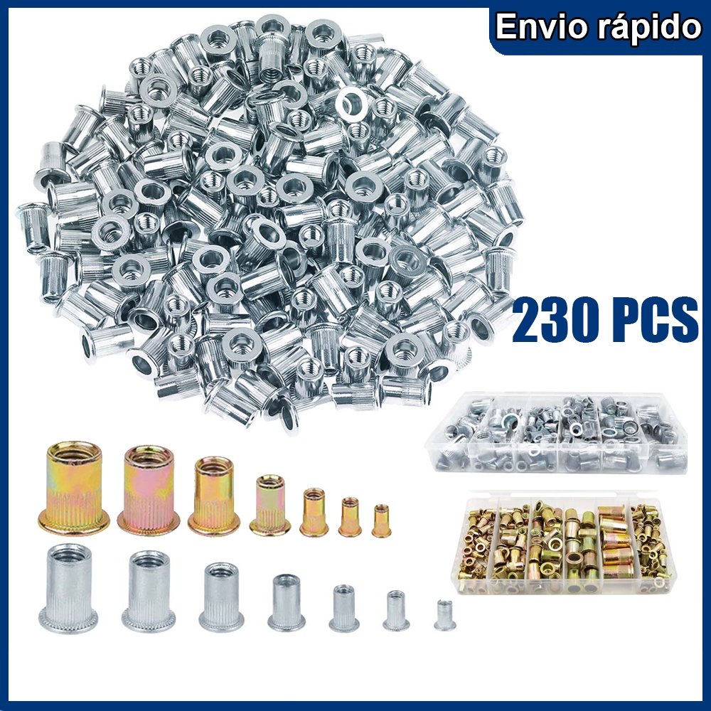 230 peças porca rebite Vertical de aço carbono cabeça plana rosqueada porca Plug-In M3 M4 M5 M6 M8 M10 M12