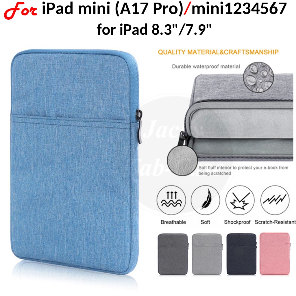 Para iPad mini 1 2 3 4 5 7.9" 6 7ª Geração A17 Pro 8.3" Capa De Bolsa Com Zíper 
