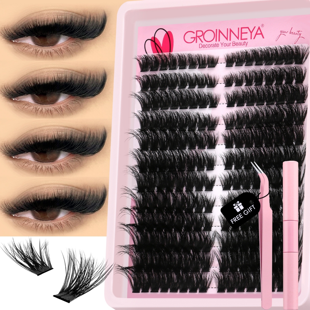 GROINNEYA Cílios Postiços 3D Conjunto De Cola Para Individuais Pinças Lash Cluster Natural Fofo Grosso Grande Capacidade em Oferta na Shopee