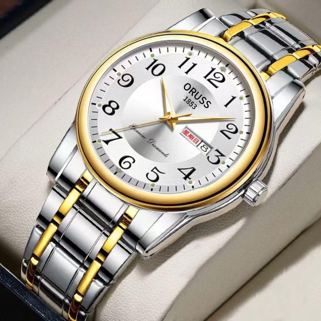 ORUSS Original Masculino/Feminino Aço Inoxidável Calendário Duplo À Prova D 'Água Luxo Prata/Ouro Relógio Negócios Moda em Oferta na Shopee