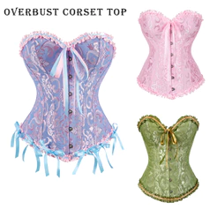 Espartilo Vitoriano Plus Size Feminino Sexy Overbust Bustiers Topo Vintage Flor Impressão Lingerie Corselet Renda Korse
