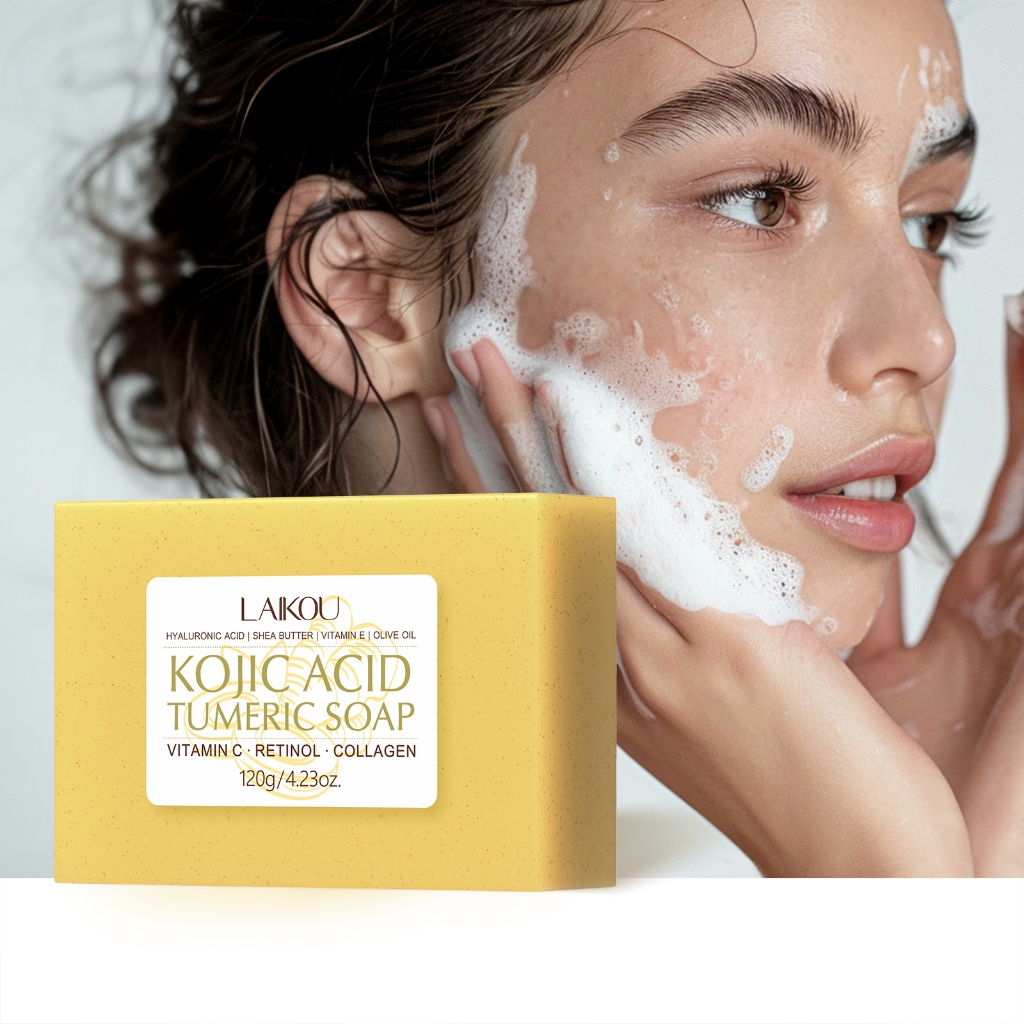 LAIKOU KOJIC ACID TUMERIC Sabão Iluminador Reduz Manchas Escuras Textura Suave Da Pele Rosto E Corpo