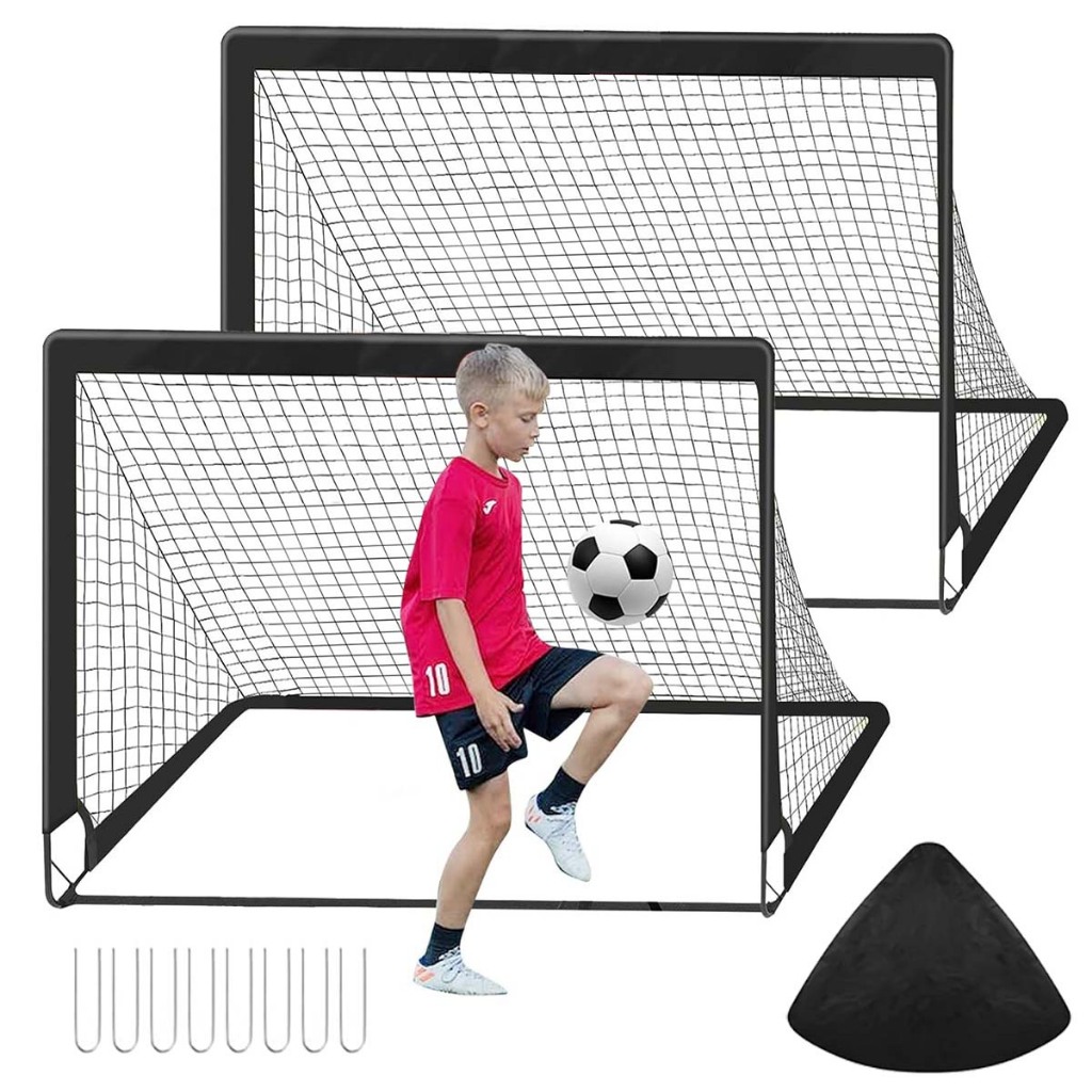 Gol de futebol portátil de 90 x 120 cm, conjunto de 2 peças para treinamento no quintal preto