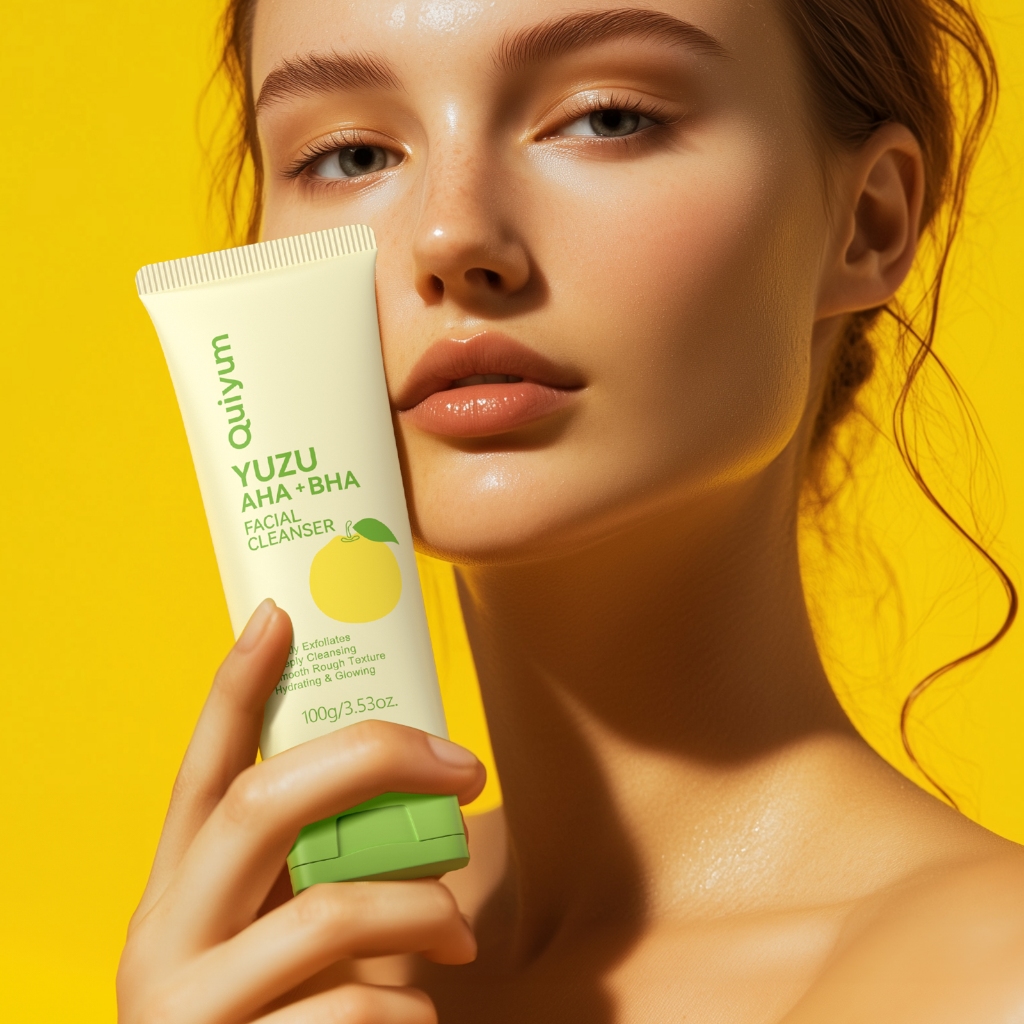 QUIYUM YUZU AHA Limpador Facial Limpeza Profunda Suave Textura Áspera Apertar Poros 100g
