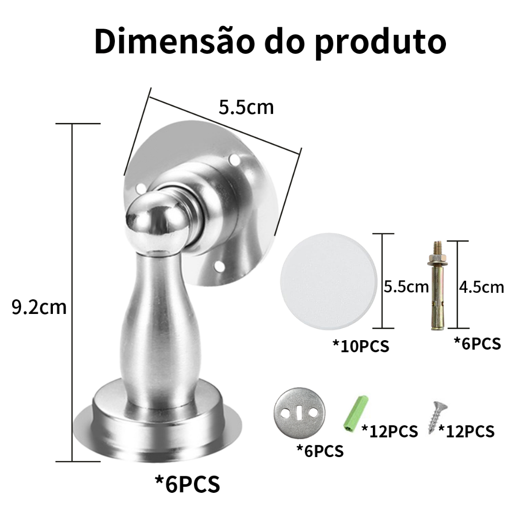 6 Peças Prendedor de Porta Magnético Adesivo em Inox com Amortecedor Fixa Porta Autoadesivo Batente de porta — imagem 2 de 2