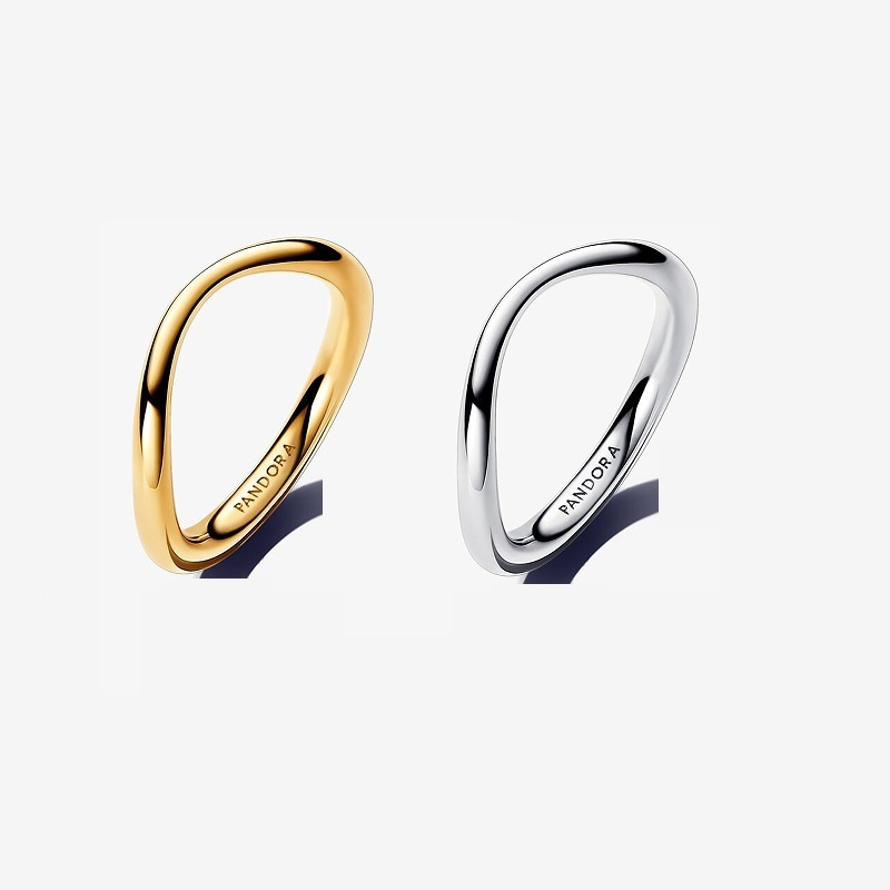 Anel Dourado De Banda Em Formato irregular Com Ondas Orgânicas em Oferta na Shopee