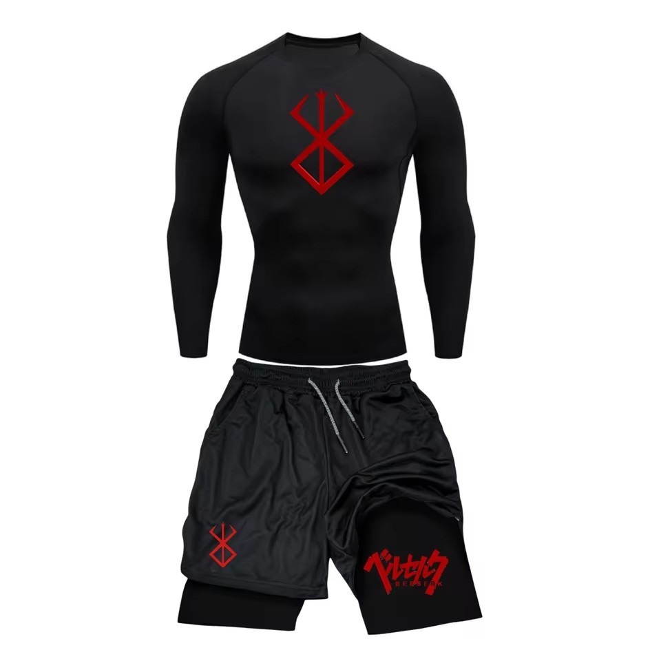 Anime Berserk Guts meia-calça masculina de manga comprida + 2 em 1 Shorts terno Fitness topo + Shorts de exercício terno em Oferta na Shopee