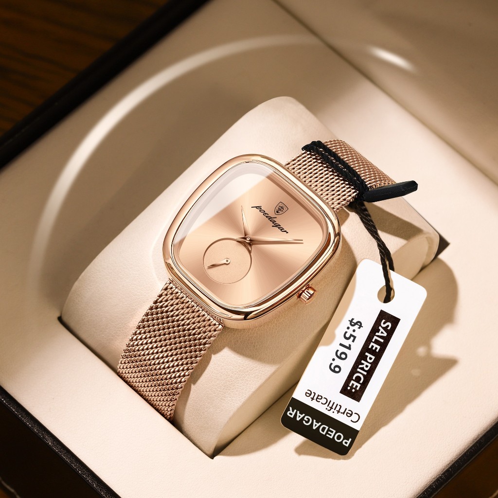 POEDAGAR Relógio Feminino de Luxo Relógio Quadrado para Mulheres Relógio à Prova D'água Relógio de Malha para Mulheres