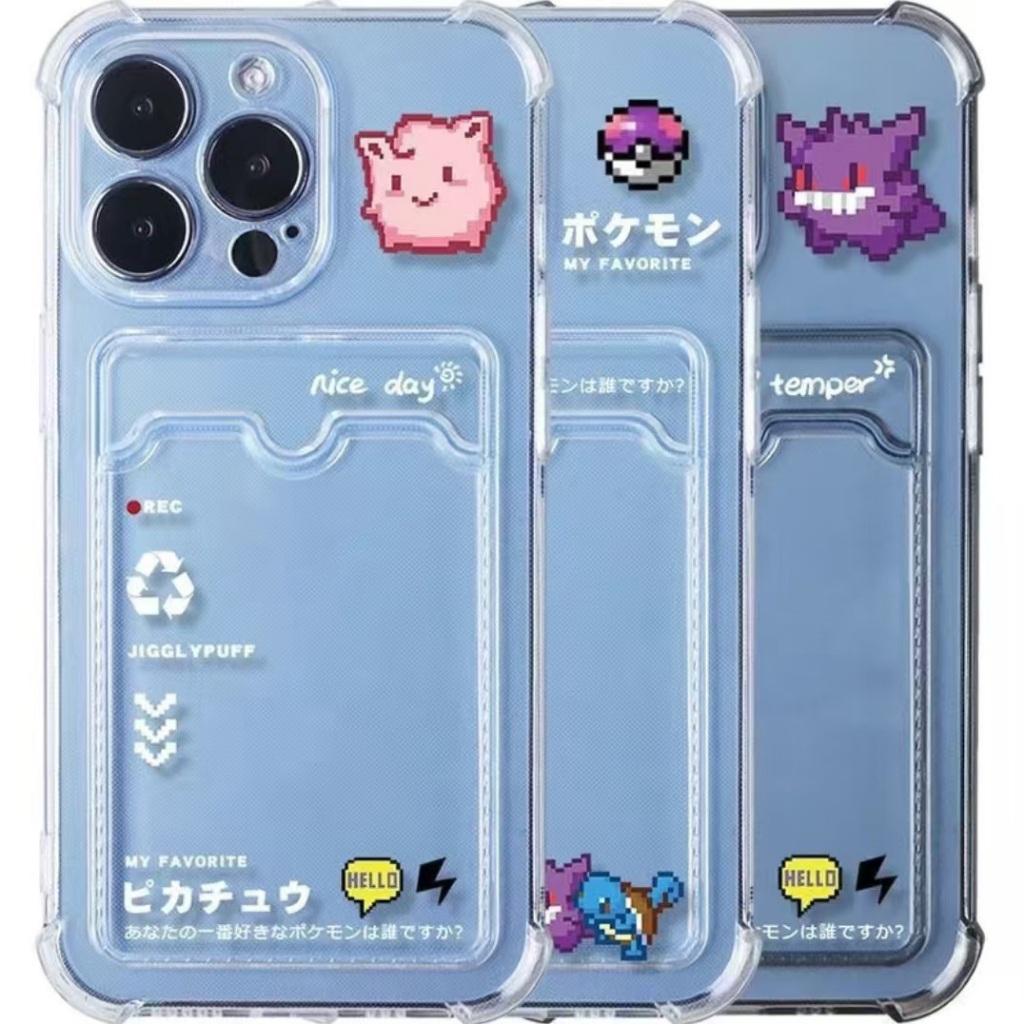 Pokémon Style Jigglypuff E Gengar Para iPhone 17Promax 17 Capa De Telefone Com Suporte Cartão 16Pro 13 À Prova De Choque