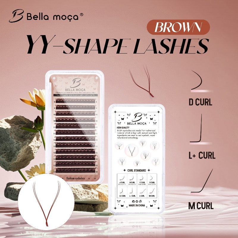 Bella Moça Marrom YY Forma Cílios Duas Pontas 0.07D Curl 12 Linhas Comprimento Misto 8-14mm