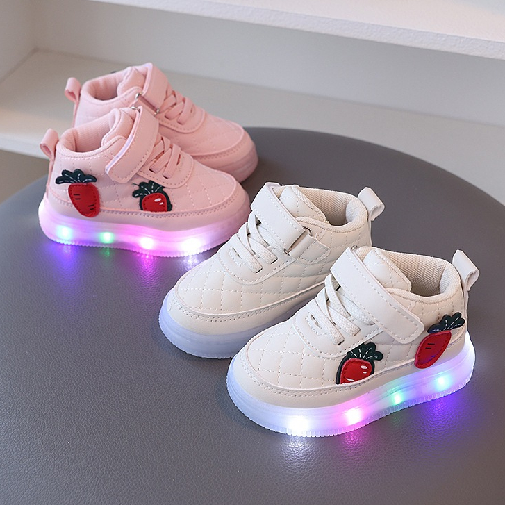 2025 Novo Estilo tênis infantis meninas estudantes casuais sapatos de placa alta sapatos de bebê LED sapatos