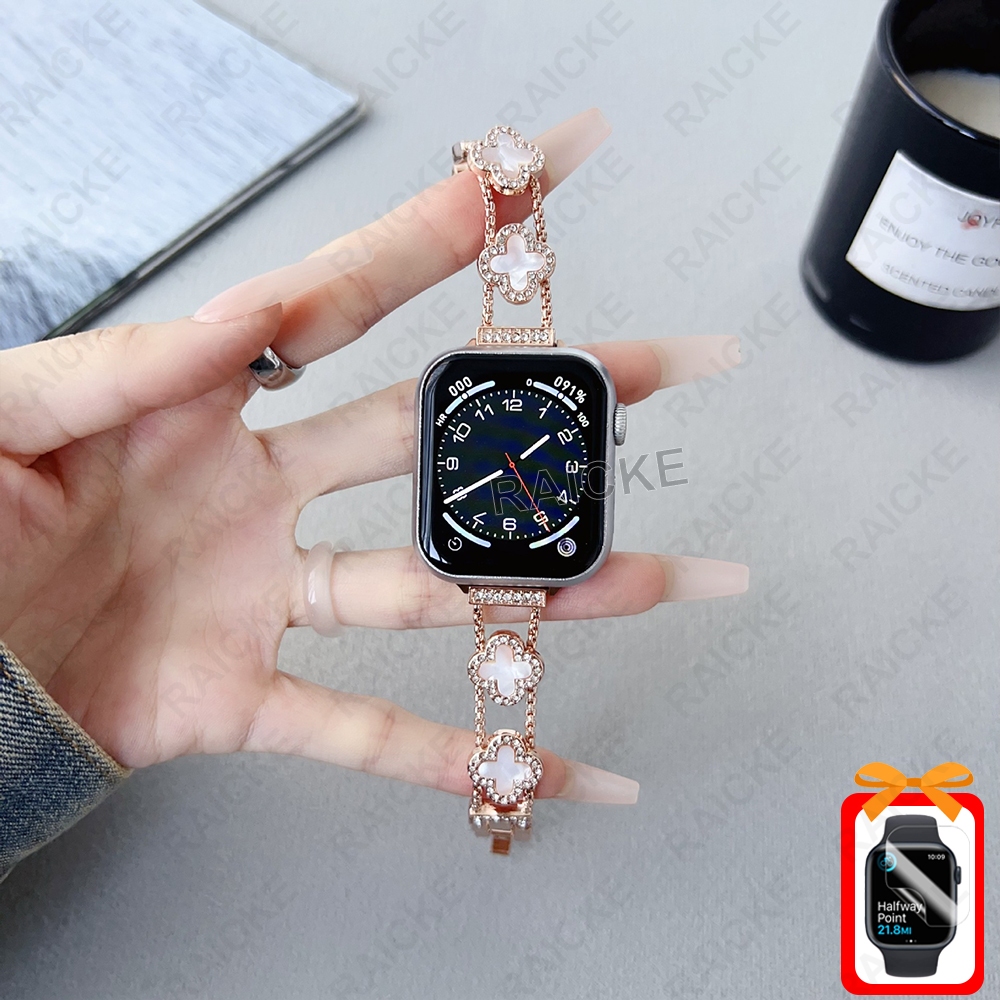 Pulseira De Trevo De Diamante Brilhante Para iWatch Série 11/10/9/8/7/6/5/4/3/SE Ultra 2 49mm 46mm 44 45 49 41 42 40 38