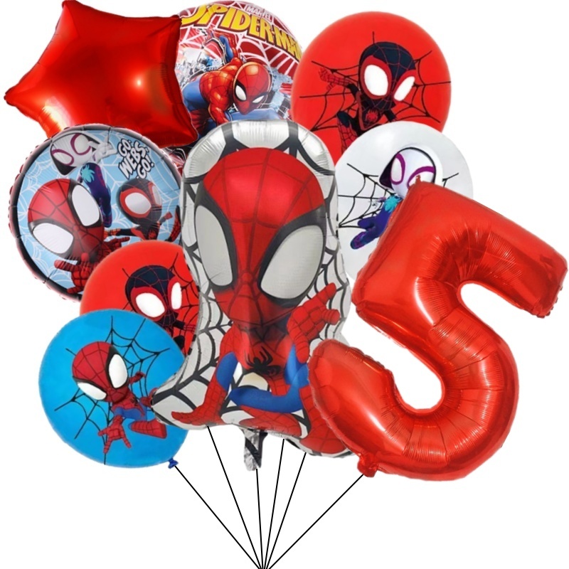 9pcs Spidey E Seu Incrível Amigo Balões De Festa Látex Número Ballon Crianças Menino Super Herói Tema Decorações De Aniv em Oferta na Shopee