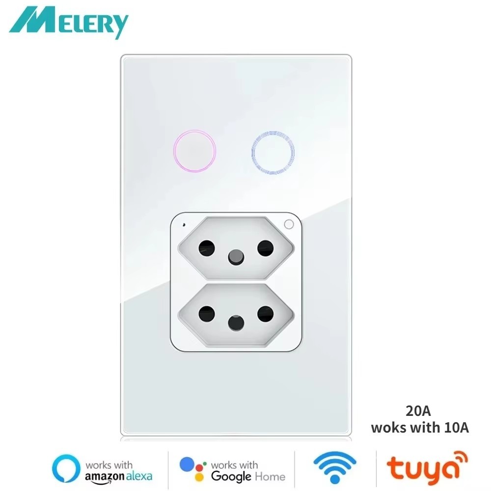 Melery Tuya Brasil Interruptor De Luz Wifi Inteligente Dupla Tomada Parede 20A Sensor Toqu...