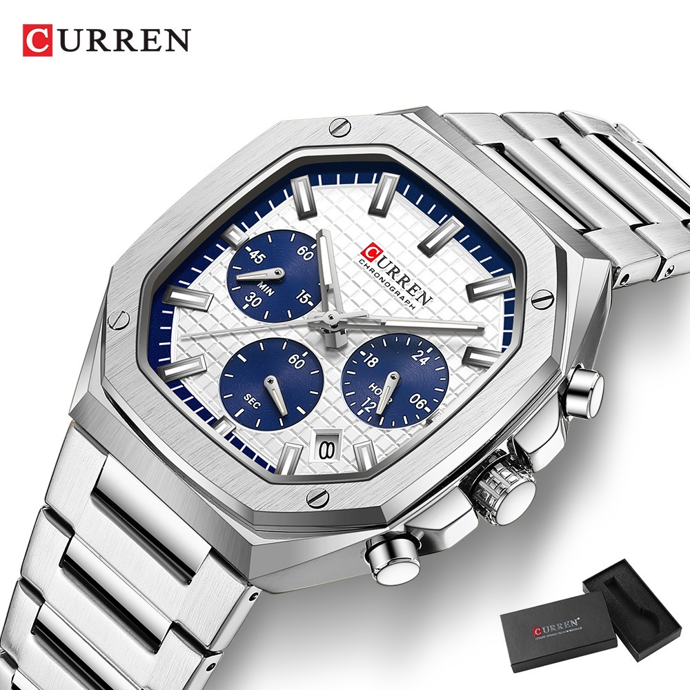 Original CURREN Luxo Novo Relógio Masculino Ponteiros Luminosos Cronógrafo Código Aço Inoxidável Mostrador Quadrado Moda em Oferta na Shopee