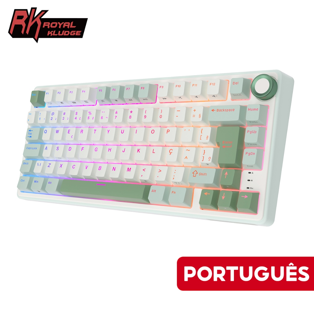 RK Royal Kludge RKR75 Teclado Mecânico Com Fio De Junta Verde Portuguesa Brasileiro - Computers & Accessories