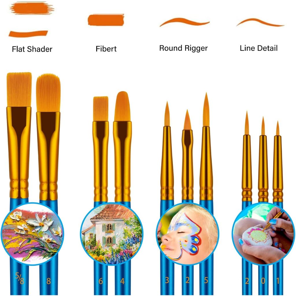 Kit com 10 Pincéis artísticos para pintura cerdas macias - Aquarela, Guache, Óleo