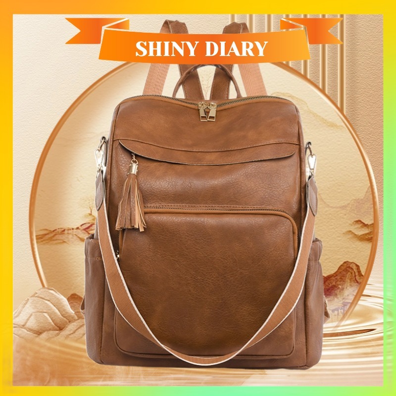 Mochila Casual de couro antirroubo de grande capacidade Marrom