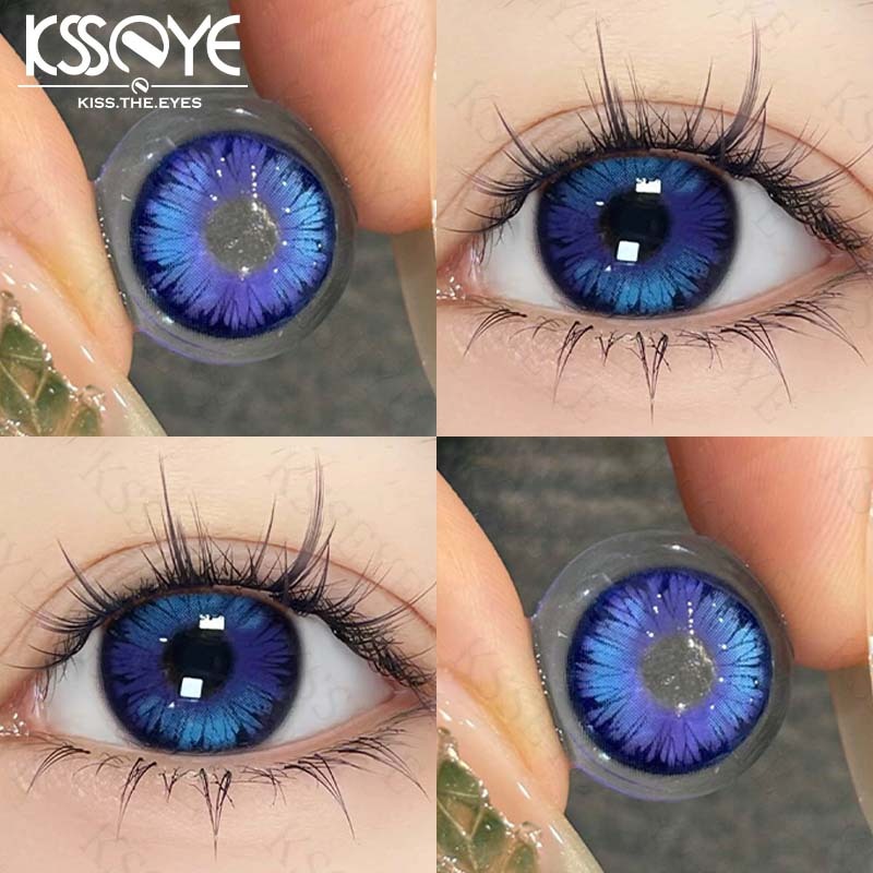 KSSEYE 2Pcs Lentes De Contato Coloridas 14.5MM Icy Petal Purple Grau de miopia 0~-8,00 Uso Anual
