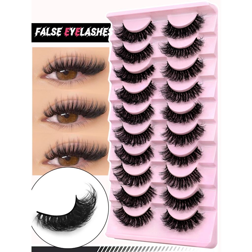 GROINNEYA 10 Pares De Cílios Fofos , Volume Macio E Fino , Dramático , Extensão Cruzados Longos , Maquiagem em Oferta na Shopee