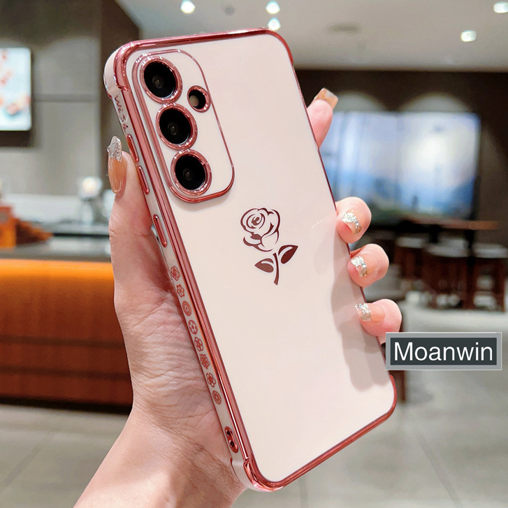 Luxo Galvanizado Rosas Caso De Telefone Para Samsung Galaxy A55 A54 A53 A52 A35 A34 A25 A24 A23 A15 A14 A13 A12 4G 5G M1