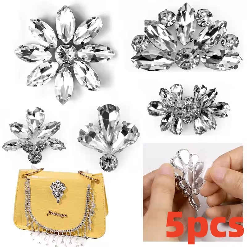 5 Peças Strass De Ferro/Autoadesivo Cristal Transparente Diamante Para Decorações De Bolsas De Roupas