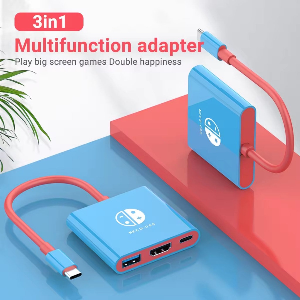 Adaptador 3 Em 1 Typec Para HDMI USB C Hub Type Docking Station Nintendo Switch v1 v2 OLED Dock TV 4K USB3.0 PD Converso