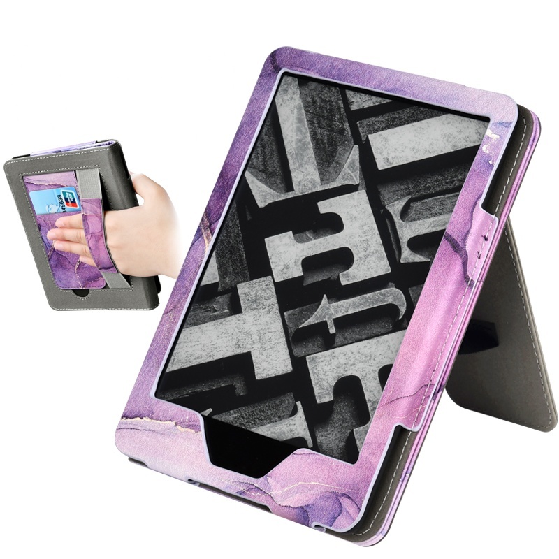 Capa De Suporte Slimshell Pintada Para Novo Kindle 12/11/10th Couro PU Premium Paperwhite 7/6/5th Com Slot Cartão E Alça