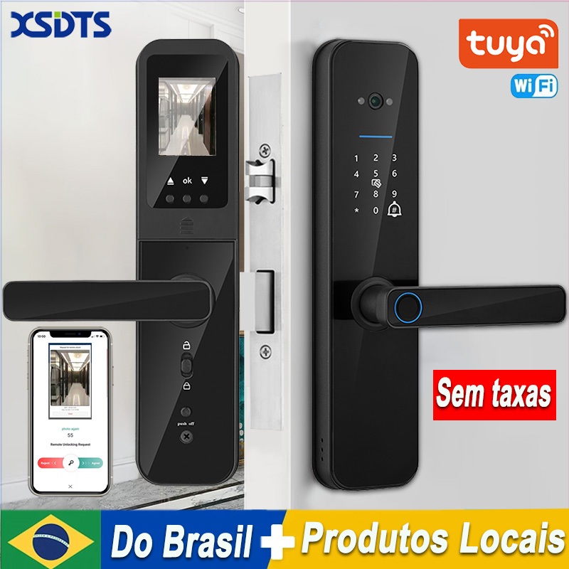 Fechadura Digital Inteligente Câmera Eletrônica Desbloqueio Biometria, Senha, Cartão,Tuya,Impressão em Oferta na Shopee