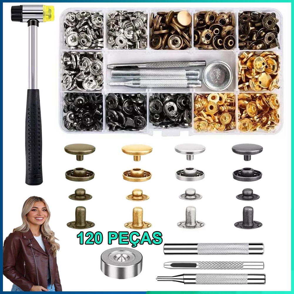 120 peças botão oculto de Metal redondo Kit de botão de roupas botão de roupas em Oferta na Shopee