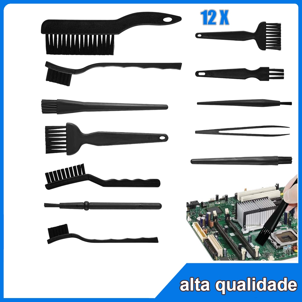 12 peças escova de limpeza antiestática teclado computador placa-mãe ferramenta escova preta