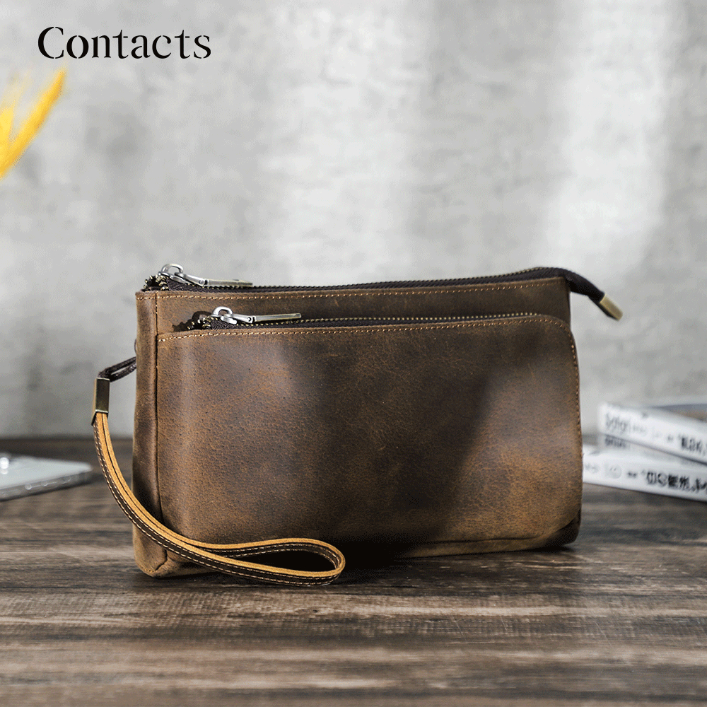 CONTACTS Gunuine Couro Bolsa De Armazenamento De Viagem Embreagem Masculina Carteira Longa