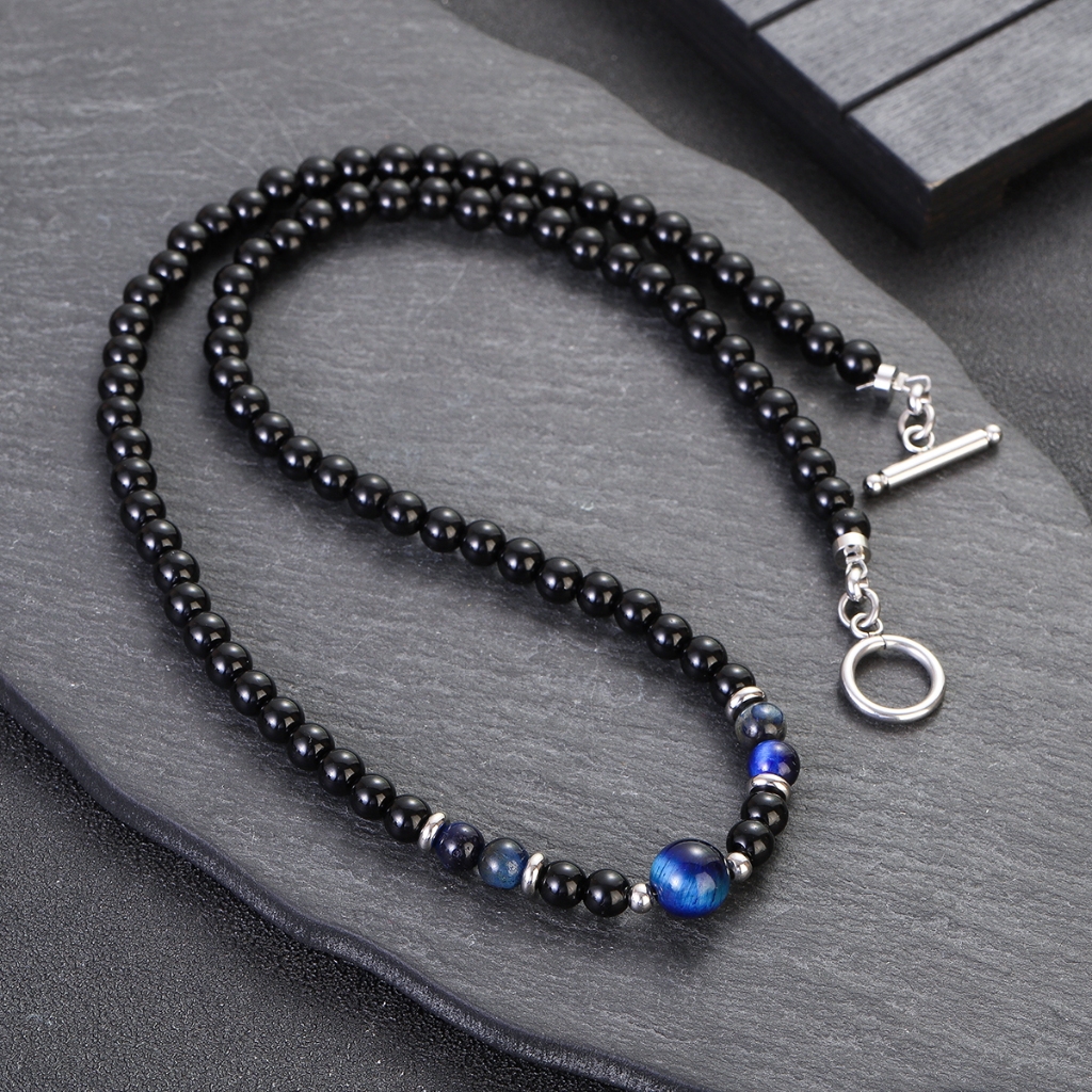 Nova Moda Masculina Natural Obsidiana Pedra Contas Colar Clássico Artesanal Lava Fio Charme Colares Homme Jóias pulsera