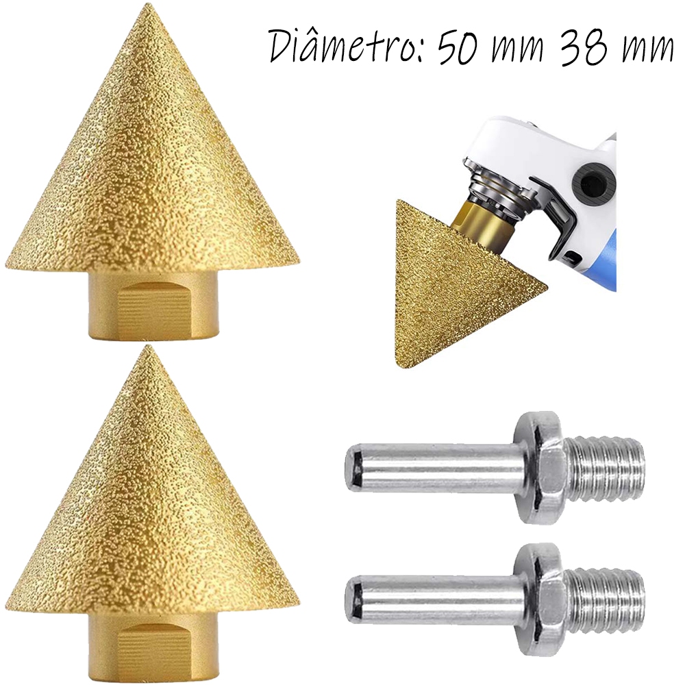 Broca de diamante para rebarbadora, broca escareada de rosca 50mm M10 38 mm M14 + haste de conexão M10 M14