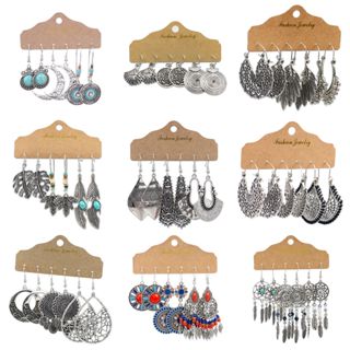 3 Pares/Set Bohemia Retro Brincos Conjunto Étnico Cor Prata Folhas Flores Geométrica Borla Para Mulheres Indiano 2025 Jó em Oferta na Shopee