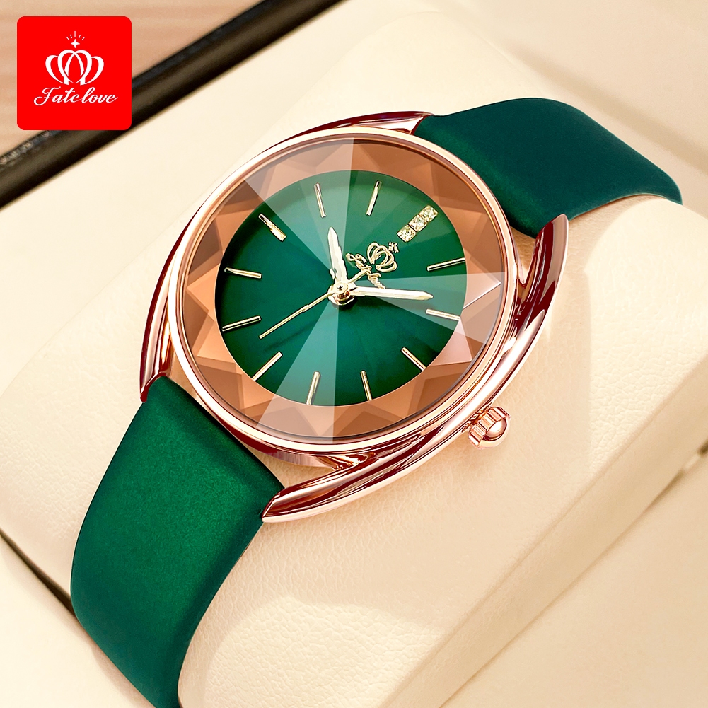 FateLove Relógio Feminino A Prova D água Original Moda Quartzo Couro Verde FL902 - Watches